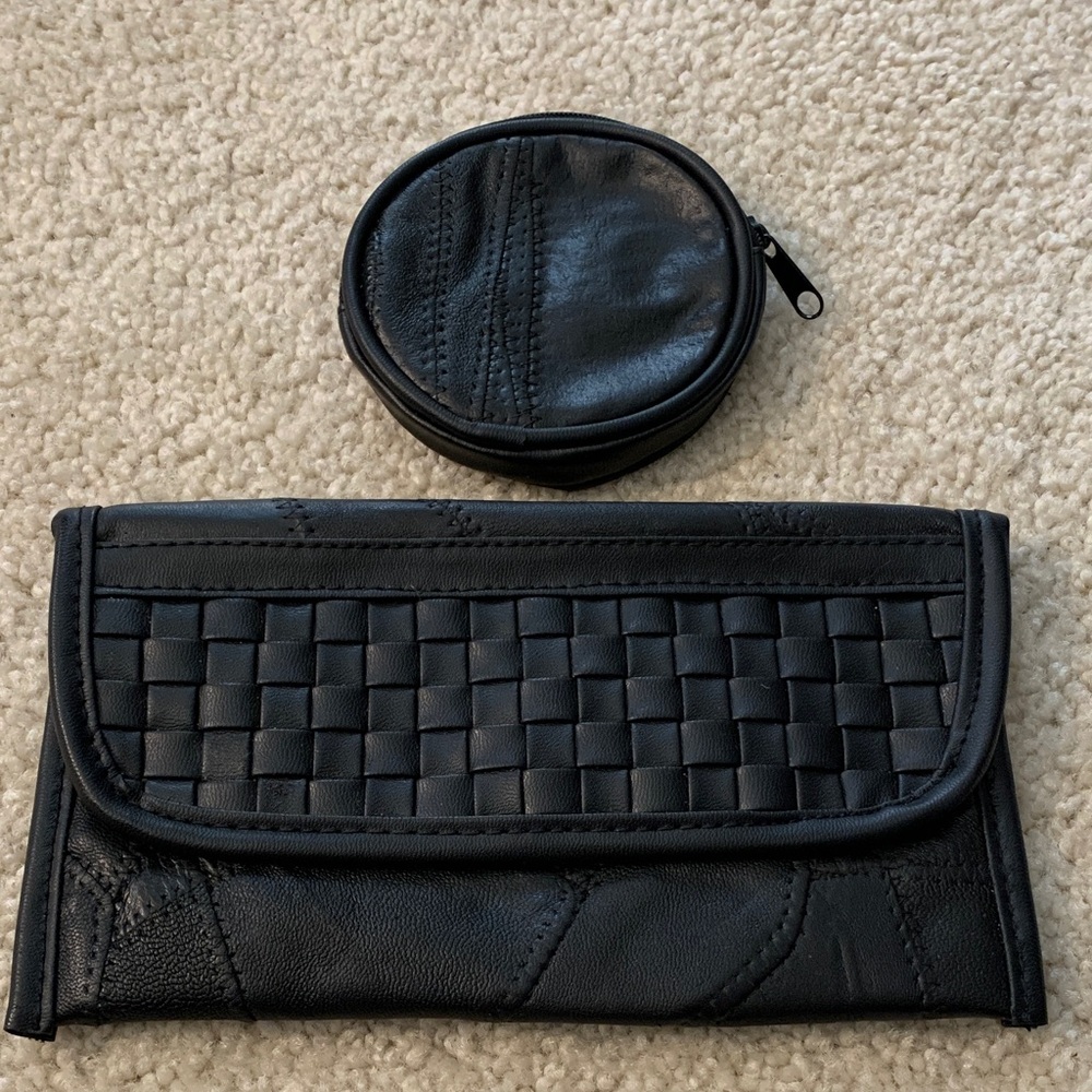 Black Patchwork Leather Clutch With Matching Coin… - image 1